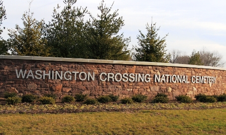 Front gate at Washington Crossing National Cemetery. Front gate at Washington Crossing National Cemetery.